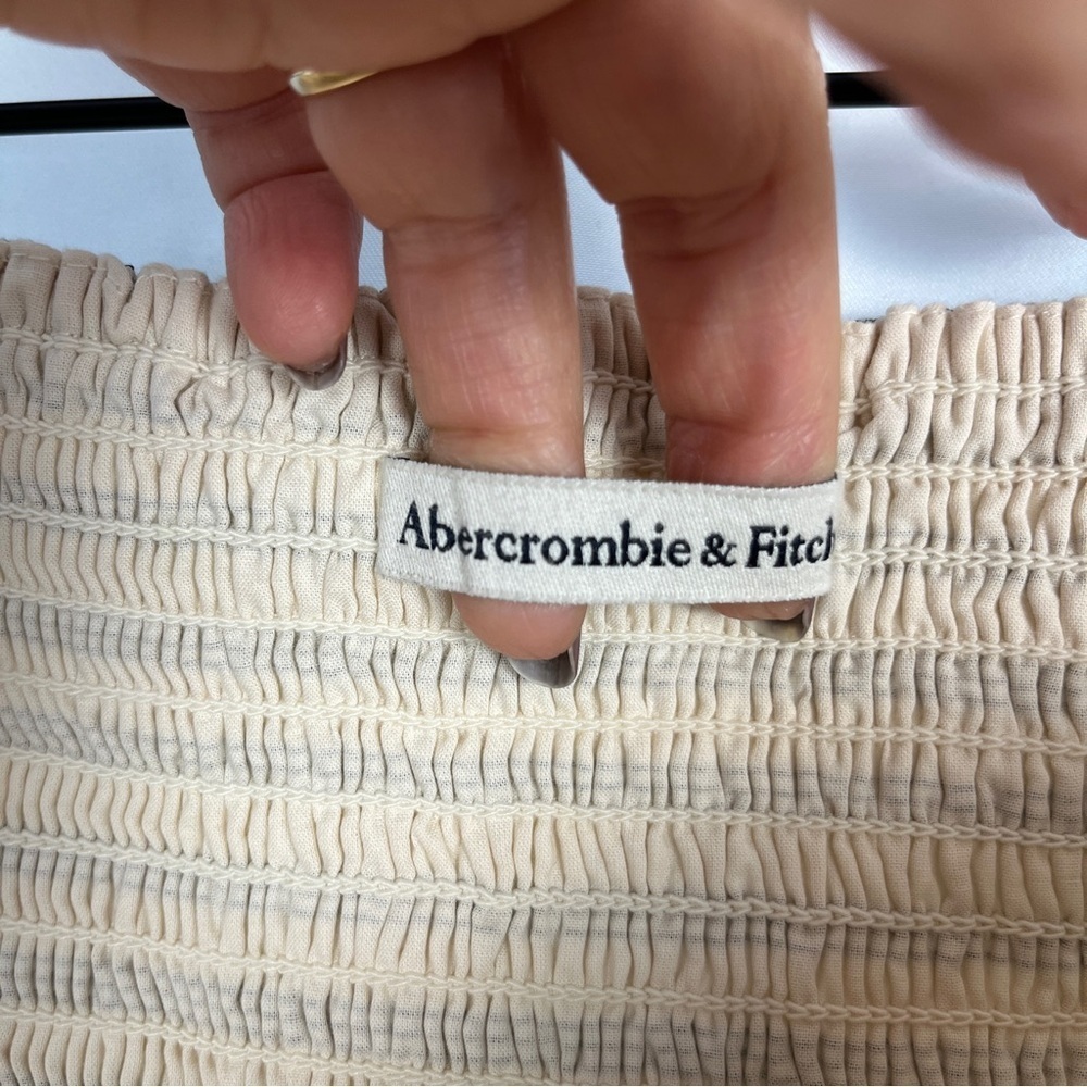 ABERCROMBIE & FITCH Emerson Off Shoulder Skort Dress Cream Navy Pinstripe M - Picture 4 of 15